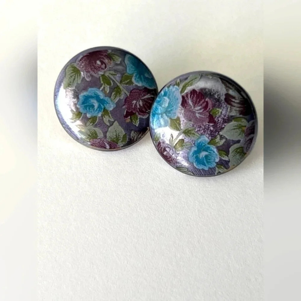 VINTAGE 1950S CERAMIC FLORAL WOMENS EARRINGS